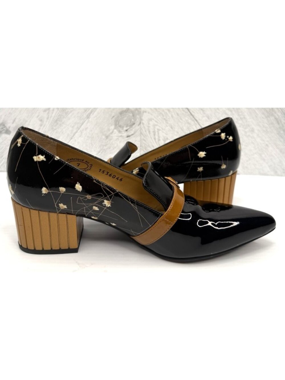 John Fluevog Gigi Effortless Womens 7 Black Floral Patent Mary Jane Pumps Y2K - Picture 5 of 14